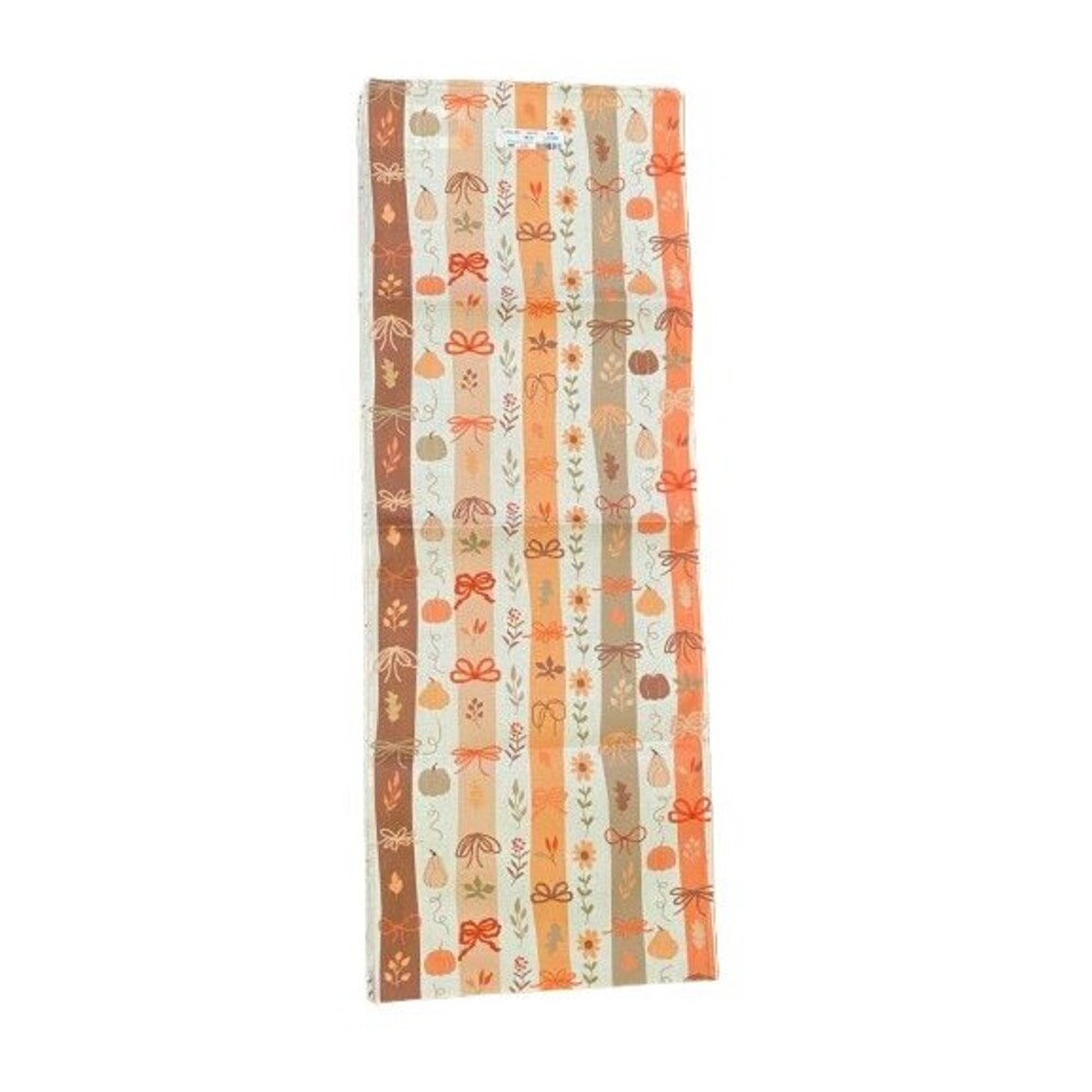 Fall Table Runner 13x72in Woven Polyester Pumpkins Leaves Stripes